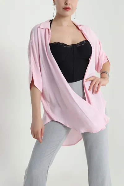 Pembe Yakalı Viskoz Kadın Kimono 481148