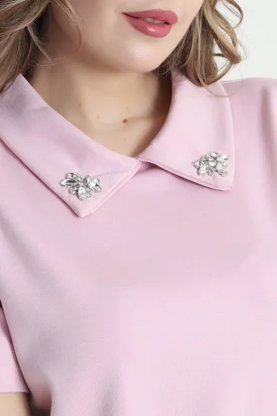 Pembe Yakası Taşlı Oysho Kadın Bluz 441260
