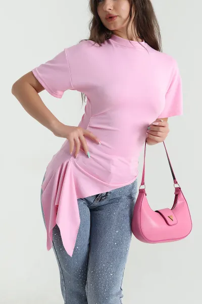 Pembe Yan Büzgülü Kadın Bluz 468469