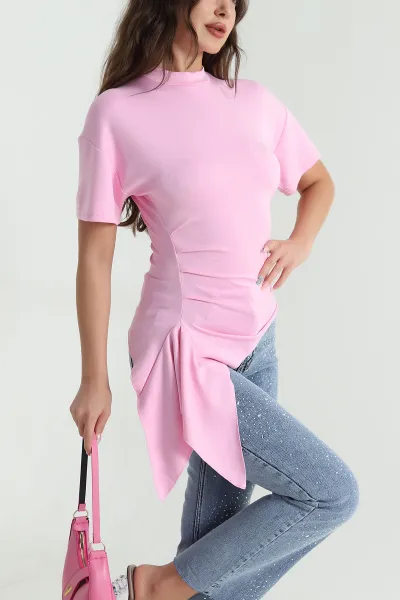 Pembe Yan Büzgülü Kadın Bluz 468469