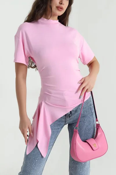 Pembe Yan Büzgülü Kadın Bluz 468469