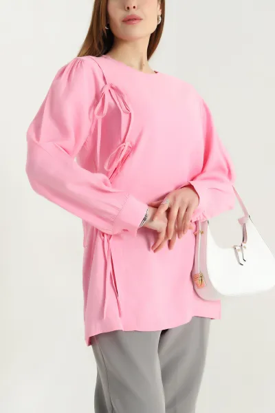Pembe Yandan Bağlamlı Gömlek Bluz 338762