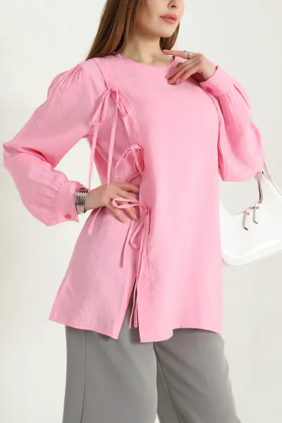 Pembe Yandan Bağlamlı Gömlek Bluz 338762