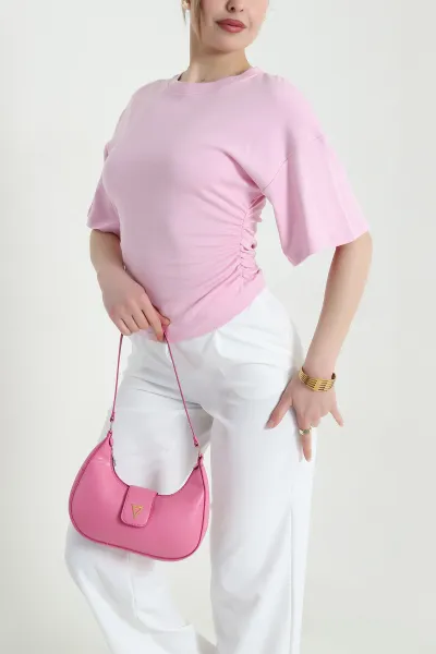 Pembe Yanı Büzgülü Kadın Bluz 451096