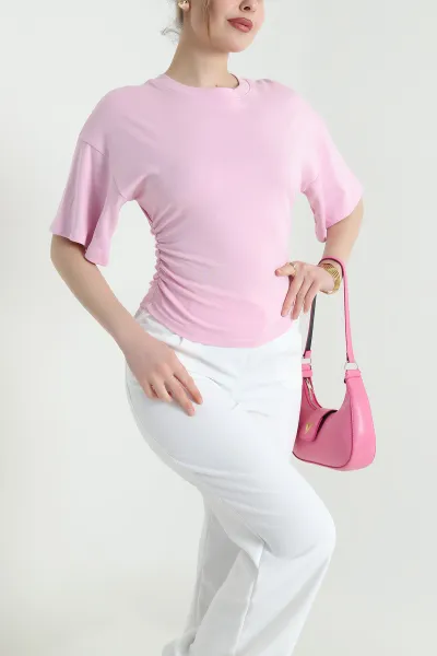 Pembe Yanı Büzgülü Kadın Bluz 451096
