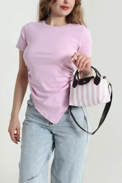 Pembe Yanı Büzgülü Kadın Bluz 479737
