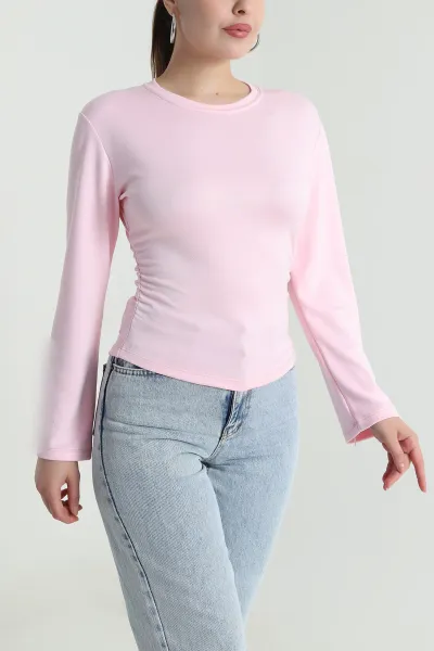 Pembe Yanı Büzgülü Modal Kadın Bluz 484401