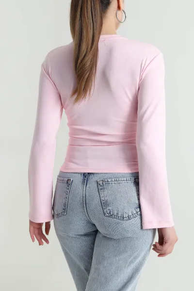 Pembe Yanı Büzgülü Modal Kadın Bluz 484401