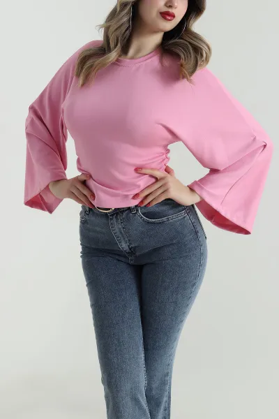 Pembe Yanı Büzgülü Modal Kadın Bluz 497728