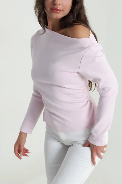 Pembe Yanı Büzgülü Modal Likralı Kadın Bluz 484453