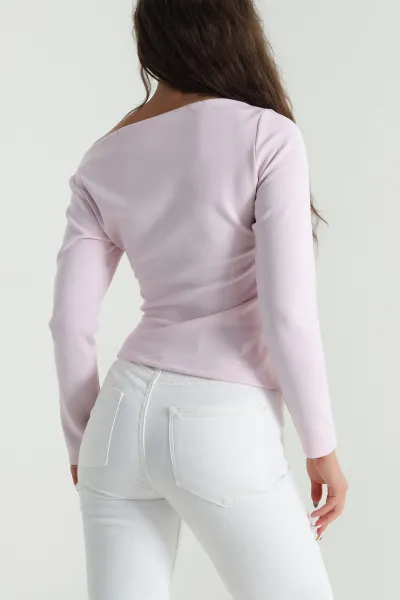 Pembe Yanı Büzgülü Modal Likralı Kadın Bluz 484453