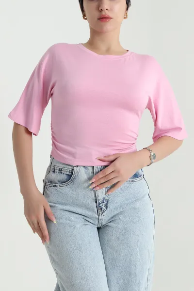 Pembe Yanı Büzgülü Oysho Kadın Tişört 469632