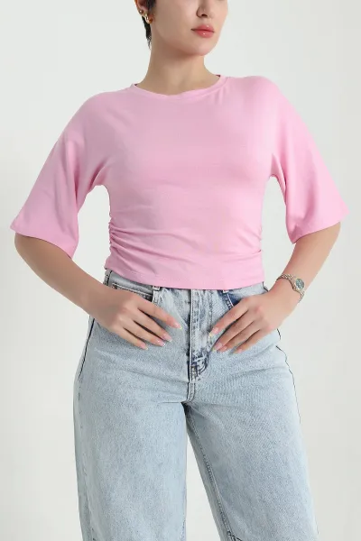 Pembe Yanı Büzgülü Oysho Kadın Tişört 469632