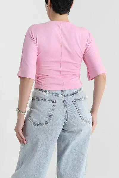 Pembe Yanı Büzgülü Oysho Kadın Tişört 469632