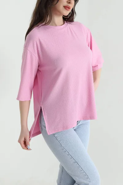 pembe-yani-yirtmacli-bisiklet-yaka-kadin-bluz-449270