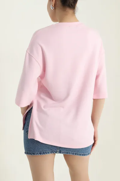 Pembe Yanı Yırtmaçlı Oysho Kadın Tişört 435501