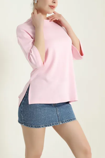 Pembe Yanı Yırtmaçlı Oysho Kadın Tişört 435501