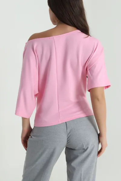 Pembe Yarasa Kol Baskılı Kadın Kristal Bluz 483244