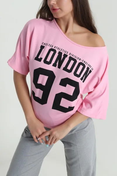 Pembe Yarasa Kol Baskılı Kadın Kristal Bluz 483244
