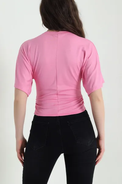 Pembe Yarasa Kol Büzgülü Oysho Kadın Bluz 454712