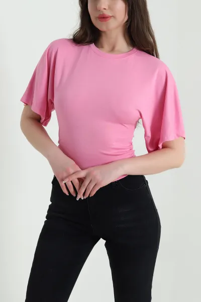 Pembe Yarasa Kol Büzgülü Oysho Kadın Bluz 454712