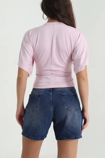 Pembe Yarasa Kol Büzgülü Oysho Kadın Bluz 474937