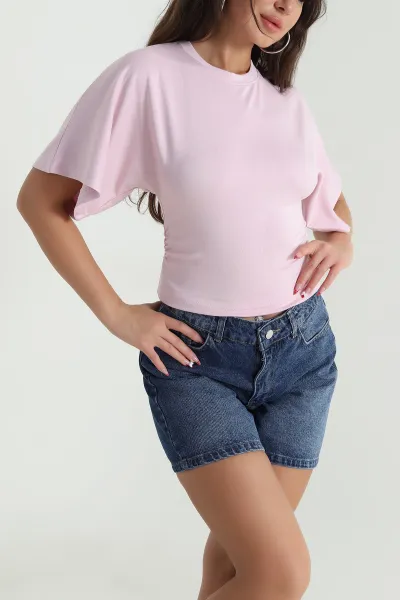 Pembe Yarasa Kol Büzgülü Oysho Kadın Bluz 474937