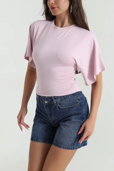 Pembe Yarasa Kol Büzgülü Oysho Kadın Bluz 474937
