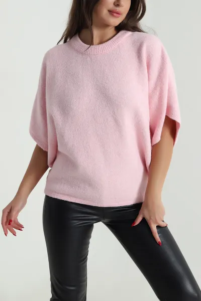 Pembe Yarasa Kol Kadın Triko Kazak 490248