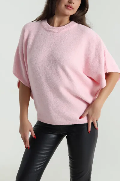 Pembe Yarasa Kol Kadın Triko Kazak 490248