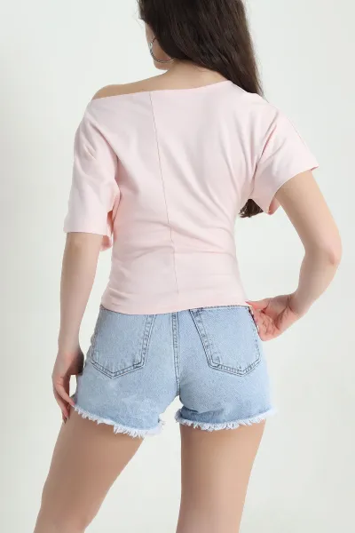 Pembe Yarasa Kol Kayık İnterlok Kadın Bluz 451942