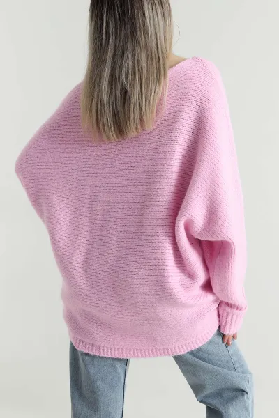 Pembe Yarasa Kol Salaş Kadın Triko Kazak 490051