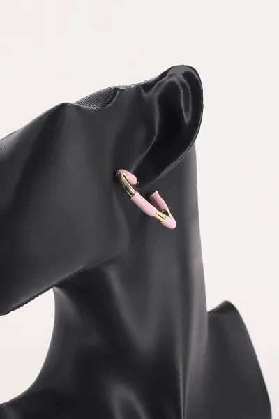 Pembe Yarı Mineli Gold Detaylı Kalp Model Küpe 368782
