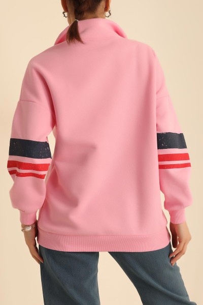 Pembe Yarım Fermuarlı İçi Şardonlu Sweat 218378
