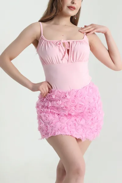 Pembe Yazlık Scuba Kadın Zıbın Bluz 469234