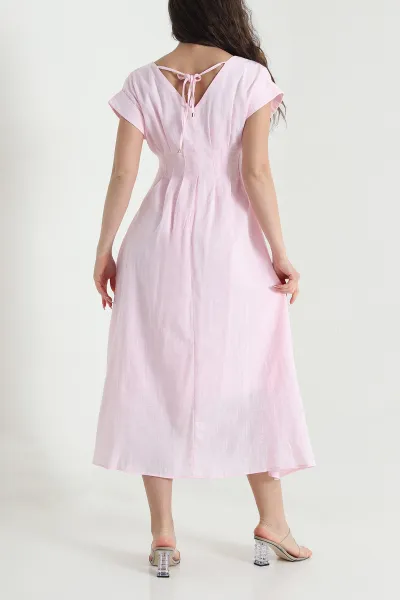 Pembe Yeni Sezon Keten Kadın Elbise 456765