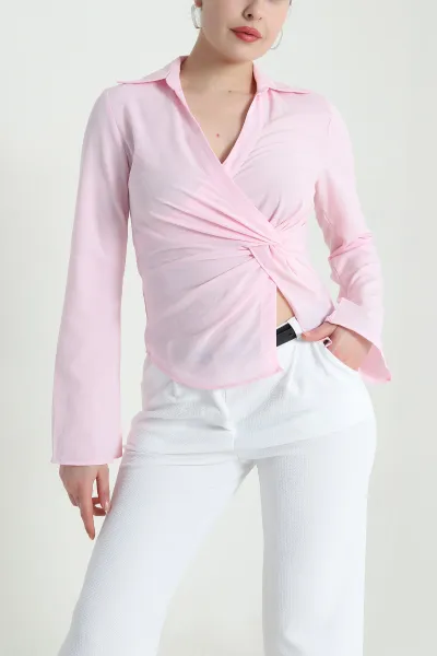 Pembe Yeni Sezon Poplin Kadın Bluz 461393
