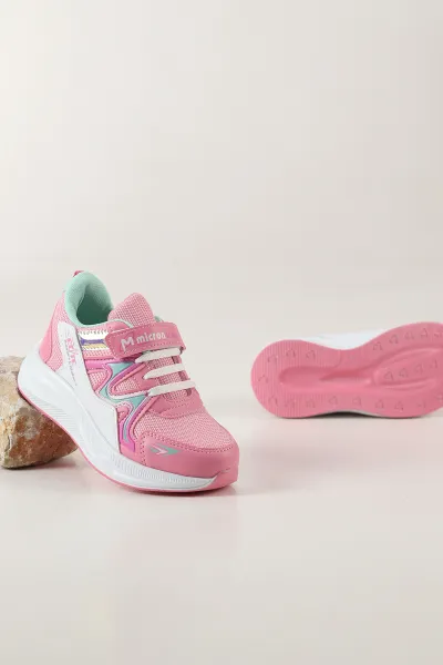 Pembe Yeşil ( 31 - 35 ) Cırt Bantlı Bağcıklı Kız Çocuk Spor Ayakkabı 444546