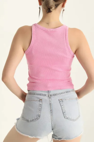 Pembe Yırtık Kar Yıkama Fitilli Bayan Atlet 293030