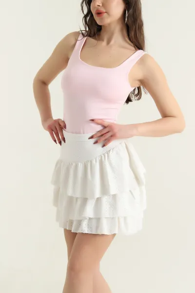 Pembe Zıbın Kare Yaka Scuba Kadın Bluz 432386