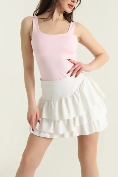 Pembe Zıbın Kare Yaka Scuba Kadın Bluz 432386