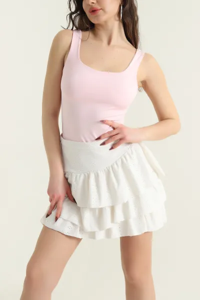 Pembe Zıbın Kare Yaka Scuba Kadın Bluz 432386