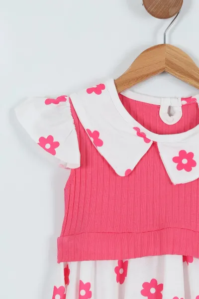 Pembe(2-8 Yaş) Omuz Fırfırlı Çiçek Yakalı Taytlı Kız Çocuk Elbise 262936