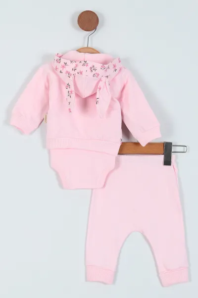 Pembe(3-9 Ay) Baskılı Üçlü Kız Bebe Takım 227776