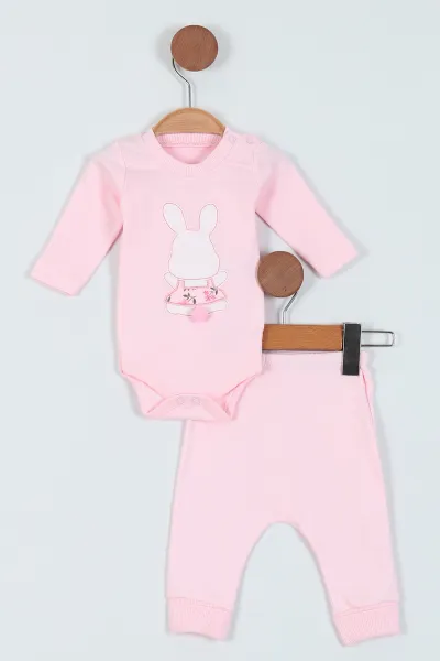 Pembe(3-9 Ay) Baskılı Üçlü Kız Bebe Takım 227776