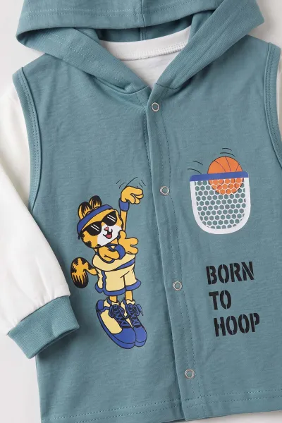 Petrol (1-2 Yaş) Basket Baskılı Kapüşonlu 3'lü Erkek Çocuk Takım 479995
