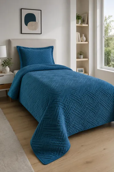 Petrol 180x240 Cm Bella Home Tek Kişilik Washed Yatak Örtüsü Seti 474751