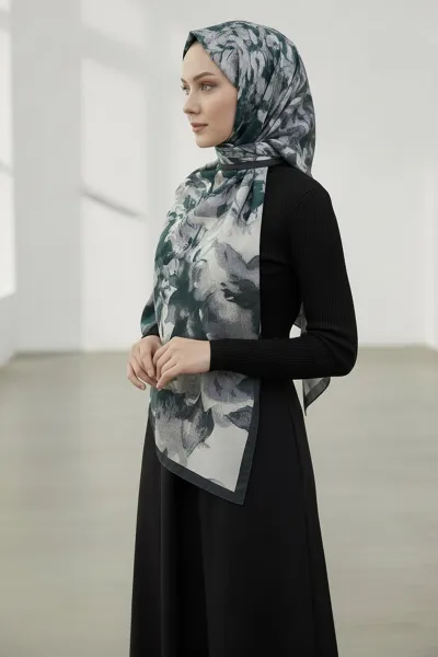 Petrol 180X70 cm Dijital Baskı Luna Desenli Pamuk Şal 420489