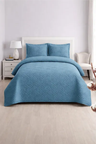 Petrol 240x260 Cm Bella Home Çift Kişilik Washed Yatak Örtüsü Seti 474764