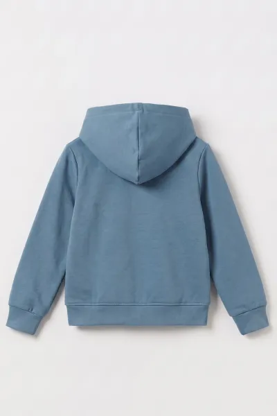 Petrol (3-12 Yaş) Süzene Palmiye Nakışlı Kapüşonlu  3 İp Şardonlu Erkek Çocuk Sweatshirt 478783